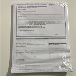 3/$25 New package of California Certificate of Acknowledgment forms